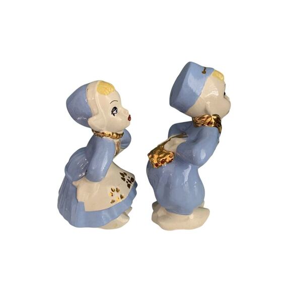FJS Ceramic Dutch Boy and Milk Maid Kissing Ceramic 6 1/2" Figurines - Picture 3 of 9